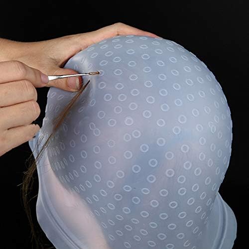 Reusable Silicone Hair Coloring Highlighting Cap Hair Dyeing Cap with Metal Hook for Hair Salon Tools Hairdressing Highlighting Kit (White)