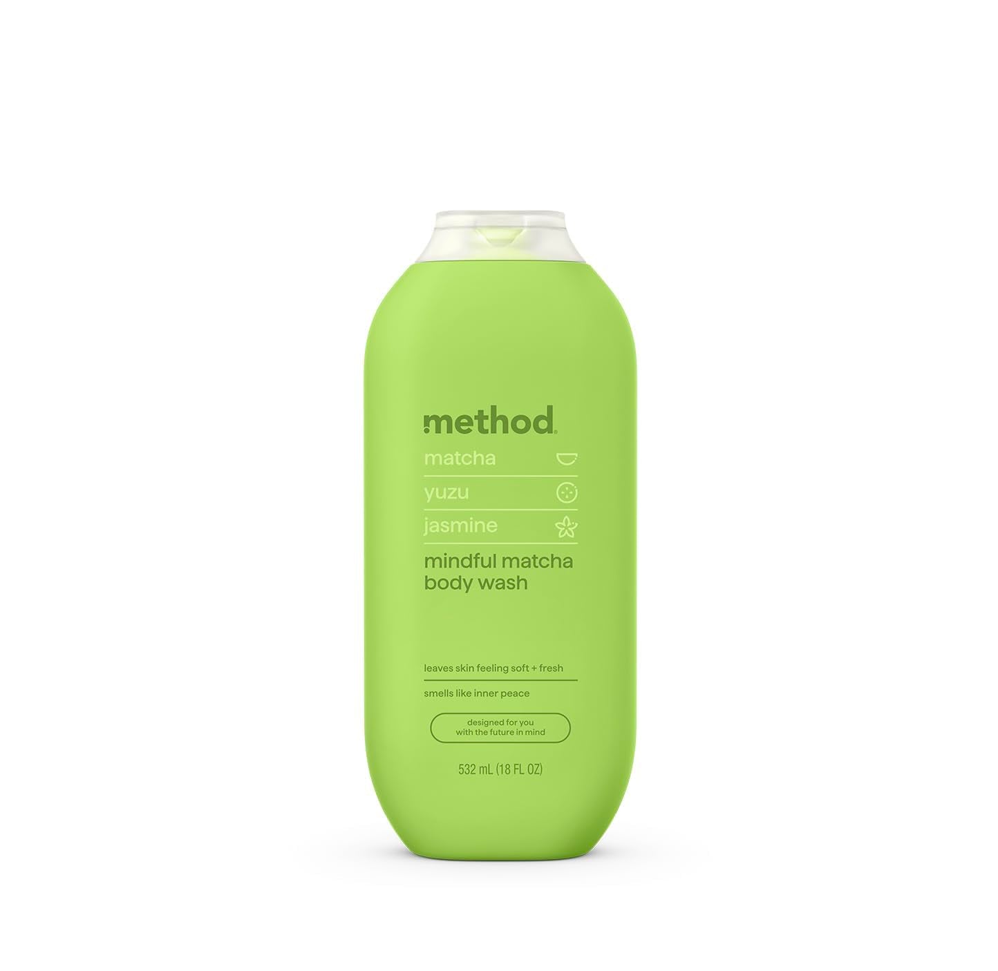 method Body Wash, Mindful Matcha - Leaves Skin Feeling Soft & Moisturized, Made Without Parabens, Notes of Matcha, Yuzu & Jasmine, 18 fl oz