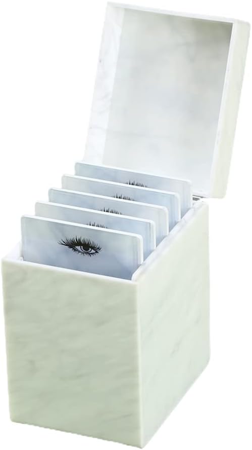LIXIMMAZN 5 Layers Acrylic Eyelash Storage Box, Makeup Eyelashes Extension Close-Packed Display with 5 Pallets, Grafting False Eyelashes Glue Pallet Holder Display Organizer (5 Layers Marble White)