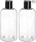 ljdeals 8 oz Clear Plastic Empty Bottles with Black Disc Top Caps, Squeezable Refillable Containers for Shampoo, Lotions, Cream and More, Pack of 2, BPA Free, Made in USA