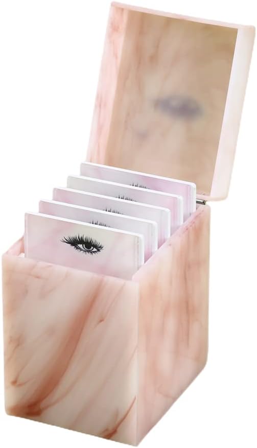 LIXIMMAZN 5 Layers Acrylic Eyelash Storage Box, Makeup Eyelashes Extension Close-Packed Display with 5 Pallets, Grafting False Eyelashes Glue Pallet Holder Display Organizer (5 Layer Marble Pink)