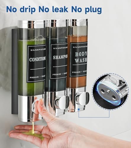Shower Soap Dispenser Wall Mounted No Drill Shampoo Dispenser for Shower Wall Shampoo and Conditioner Dispenser Bathroom Hotel 3 * 300ml Chrome Self