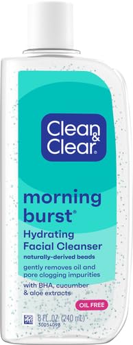 Clean & Clear Morning Burst Hydrating Facial Cleanser with BHA,Cucumber & Aloe Extracts,Refreshing Face Wash for Soft,Smooth-& Clear Skin,8 fl. oz,(Pack of 2)