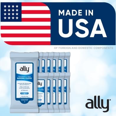Ally Ultra-Thick Body Wipes with Aloe - No Rinse, Fragrance Free Bathing Wipes for Women, Men & Elderly - 96 Count (12 Pk of 8 Wet Wipes)