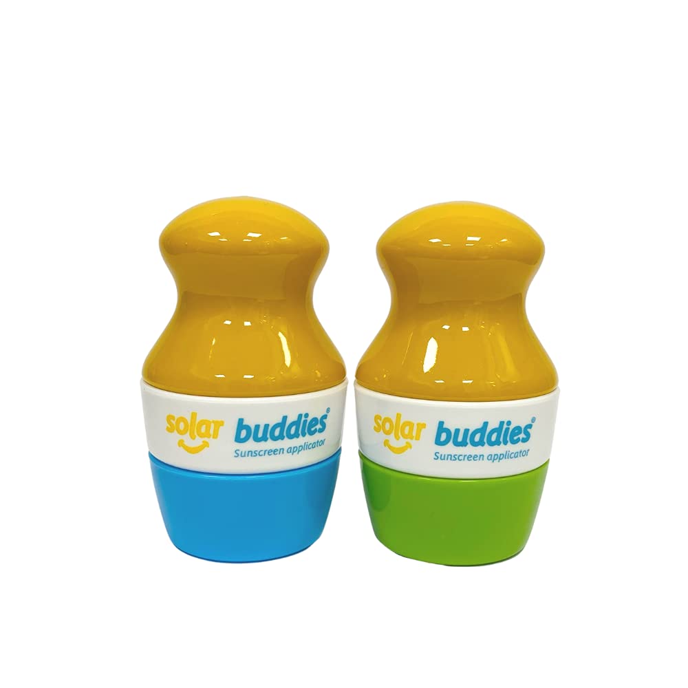 Solar Buddies Sunscreen Applicator – Full Green & Blue Duo – BPA-Free Refillable Roll-on Sponge for Sunscreens & Lotions – For Kids, Adults & Families – 3.4Fl Oz– Perfect for Travel