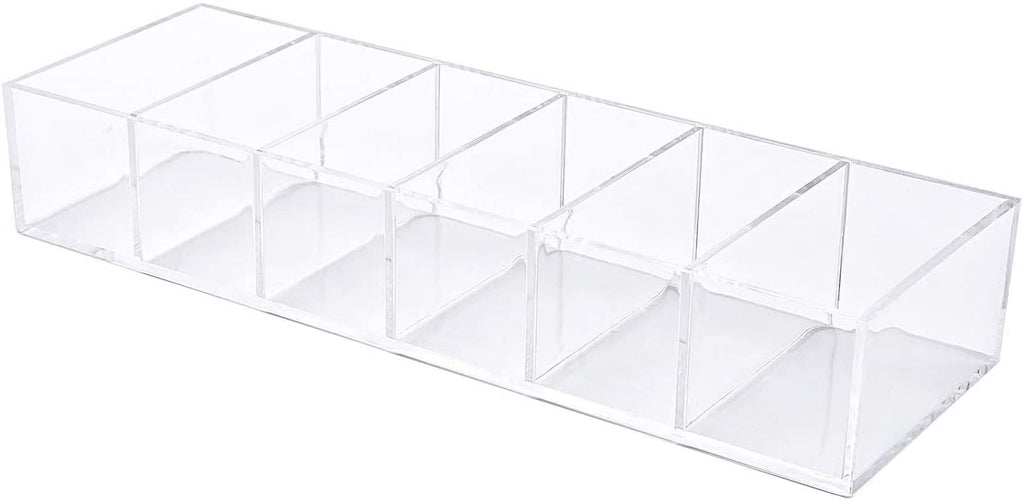 KW Collection Acrylic Makeup Organizer Cosmetic Storage Makeup Display Case Lipstick Holder Dispenser Adjustable Canister Bathroom Container (10 x 3.4 x 1.9 inches, 6 Partitions, Transparent)