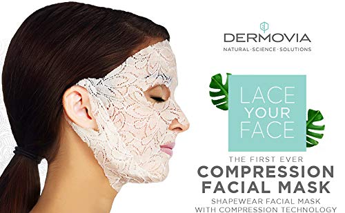 LACE YOUR FACE Patented Compression Facial Mask, AS SEEN ON SHARK TANK, Reusable Biodegradable Cotton Anti Aging Skin Care, Smoothing Peptides, Single