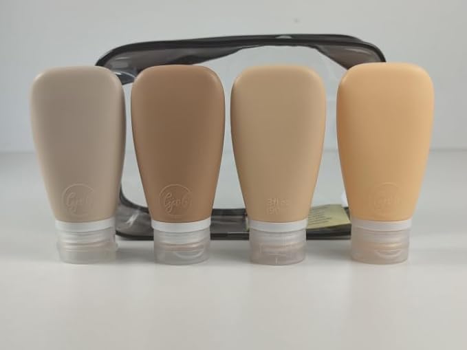 LYOB Travel Bottles for Toiletries, TSA Approved 3 oz Leak Proof Silicone Refillable Squeeze Travel Size Containers BPA Free for Cleansers, Lotions, Shampoo w/Clear Bag (Earth Tone Colors)