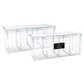 Isaac Jacobs 2-Pack 4-Compartment Clear Acrylic Organizers with Lid (9” L x 3” W x 4” H), Makeup Brush Holder, Sectional Tray, Storage Solution for Makeup, Crafts, Office Supplies & More (2, Clear)