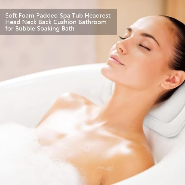 ZPSHYD Bathtub Pillow, Soft Foam Padded Spa Bath Pillow Tub Headrest Head Neck Back Cushion Bathroom for Bubble Soaking Bath (White)