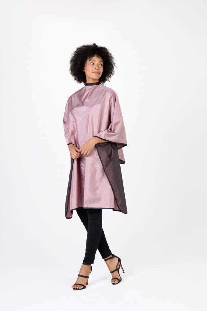 Betty Dain Reversi Reversible Coloring/Styling Cape, Two-Sided Cape, Black Side Has Chemical Proof Finish for Processing, Snap Closure at Neck, 50 x 60 Inches, Rose