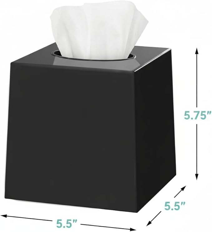2 Pack Black Tissue Box Cover – Square Tissue Box Holder for Bathroom Accessories Countertop, Decorative Tissue Cover and Square Cube Holder for Modern Home, Office or Dresser Décor