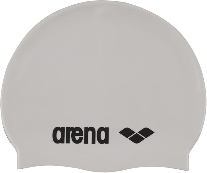 Arena Classic Unisex Soft Silicone Swim Cap for Women and Men, Intensive Training and Racing Comfortable Non-Slip Long Hair Swimming Hat, White/Black