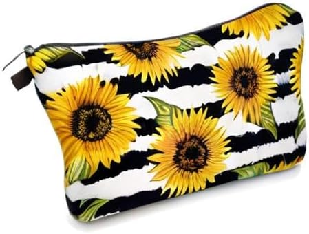 Aiphamy Cute Travel Makeup Bag Cosmetic Bag Small Pouch Gift for Women (Stripes Sunflowers)