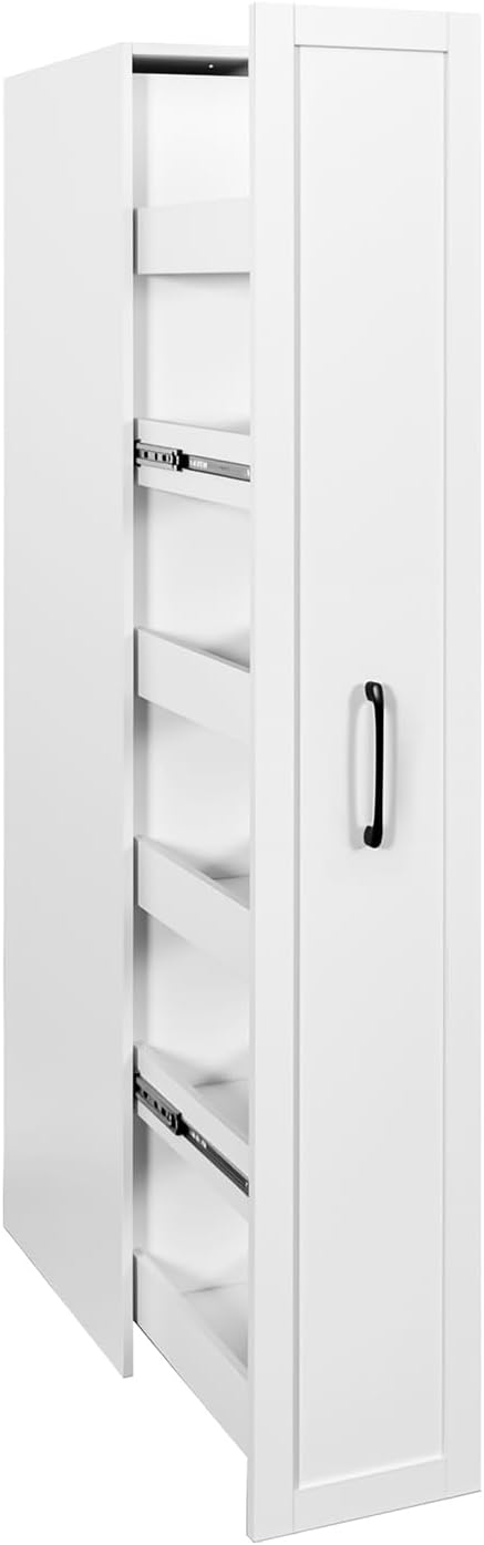 JOYSOURCE Tall Narrow Pull-Out Storage Shelf with Wheels 6-Tier Slim Rolling Storage Next to Fridge Spice Rack Shelves for Small Spaces, Kitchen, Laundry Room, White