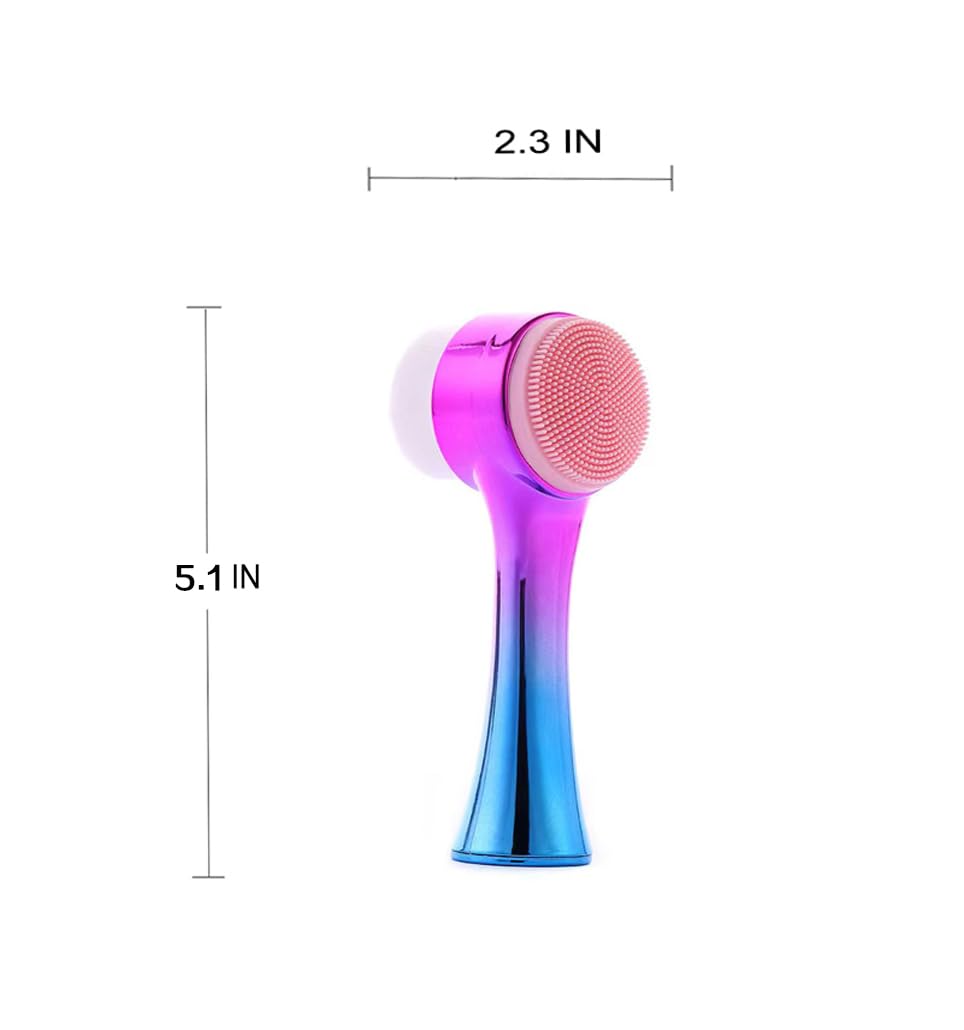 Facial Cleansing Brush 2 in 1Double-Sided Facial Cleaning Brush with Soft Bristles for Deep Pore Exfoliation, Wash Makeup, Massaging (Blue)