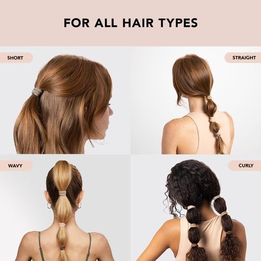 Kitsch Nylon Hair Ties No Damage - Stretchable Hair Bands for Strong All-Day Hold, Ponytail Holders | Hair Accessories for Girls - Neutral 12 Pcs