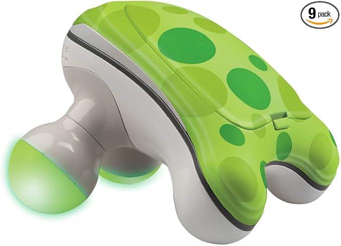 Homedics Ribbit Mini Handheld Massager,Vibrating Electric Massager with Comfort Grip and LED Light,Batteries Included,Comes in Variable Colors,Green,Blue or Pink (Color May Vary),(Pack of 9)