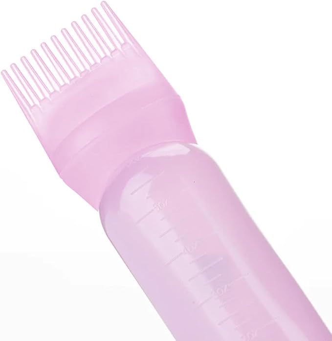 Root Comb Applicator Bottle 6 Ounce, 4 Pack Applicator Brush for Hair Dye, Hair Oil Applicator Bottle with Graduated Scale (Pink White Black Purple)