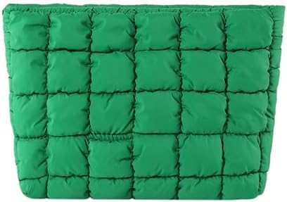 HFLZBRO Puffy Quilted Makeup Bag for Women, Cosmetic Bag, Travel Toiletry Organizer Pouch Clutch (green)