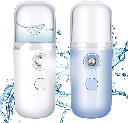 Honoson 2 Pack Nano Facial Mister Spray Bottle Handheld Humidifier Portable Face Mister for Eyelash Extensions USB Rechargeable 1 oz Mini Skin Care Machine for Daily Makeup(White and Blue)