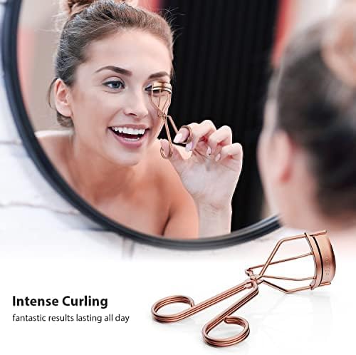Eyelash Curler for Women, Golden Professional Lash Curler with Refill Silicone Pads; Easy to Curl Open-Eye Eyelashes Naturally in Seconds with No Pinching, No Pulling and Last Long