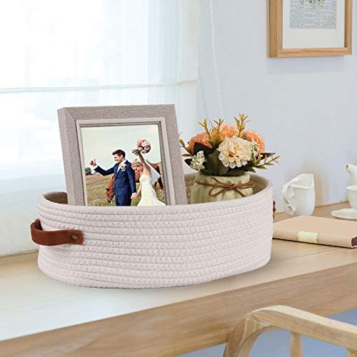 Oradrem Woven Storage Basket for Toilet Tank Top,Farmhouse Home Decor Organizing Baskets for Bathroom,Table and Counter 13"x5.9"x4" White