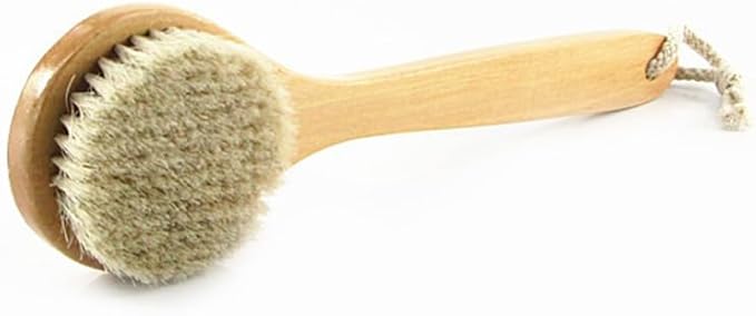 HiKin 11.8 Inch Long Wooden Handle Dry Body Brush Back Scrubber, Bath Shower Brush Scrubber with Soft Horsehair Mane Natural Bristles, Good for Cellulite, Detox, Exfoliating, Blood Circulation,etc.