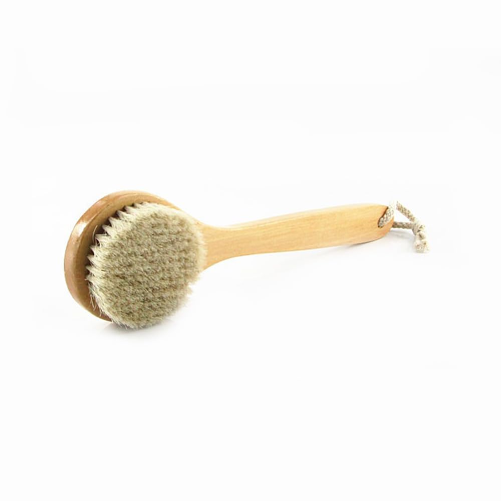 HiKin 11.8 Inch Long Wooden Handle Dry Body Brush Back Scrubber, Bath Shower Brush Scrubber with Soft Horsehair Mane Natural Bristles, Good for Cellulite, Detox, Exfoliating, Blood Circulation,etc.