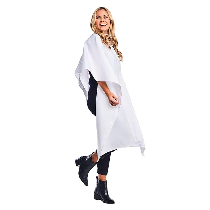 BD Barber Lightweight Crinkle Nylon Hair Cutting/Styling Cape, Water Resistant, Machine Washable, Permanent Crinkle Nylon, Repels Hair, Snap Closure at Neck, Generous 54 x 60 inch Size, White