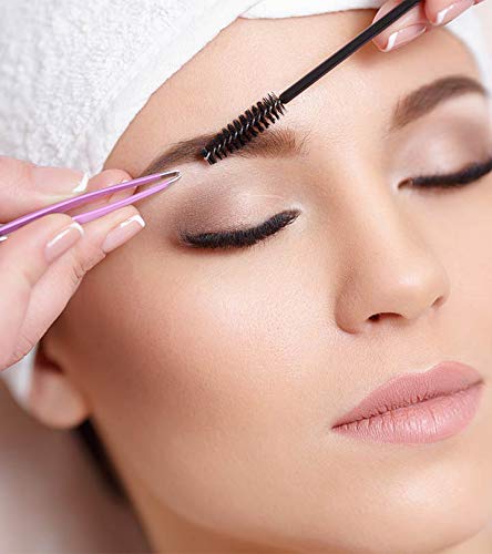 4" Curved Craft Scissors Stainless Steel Unisex Eyebrow Kit Eyebrow Scissors, Slant Tweezers And Eyebrow Brush for Eyebrow Eyelash Extensions Pink Set