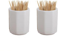 UUYYEO 2 Pcs White Ceramic Toothpick Holder Dispenser Toothpick Storage Container Food Picks Holder Cotton Swab Holder for Kitchen Restaurant