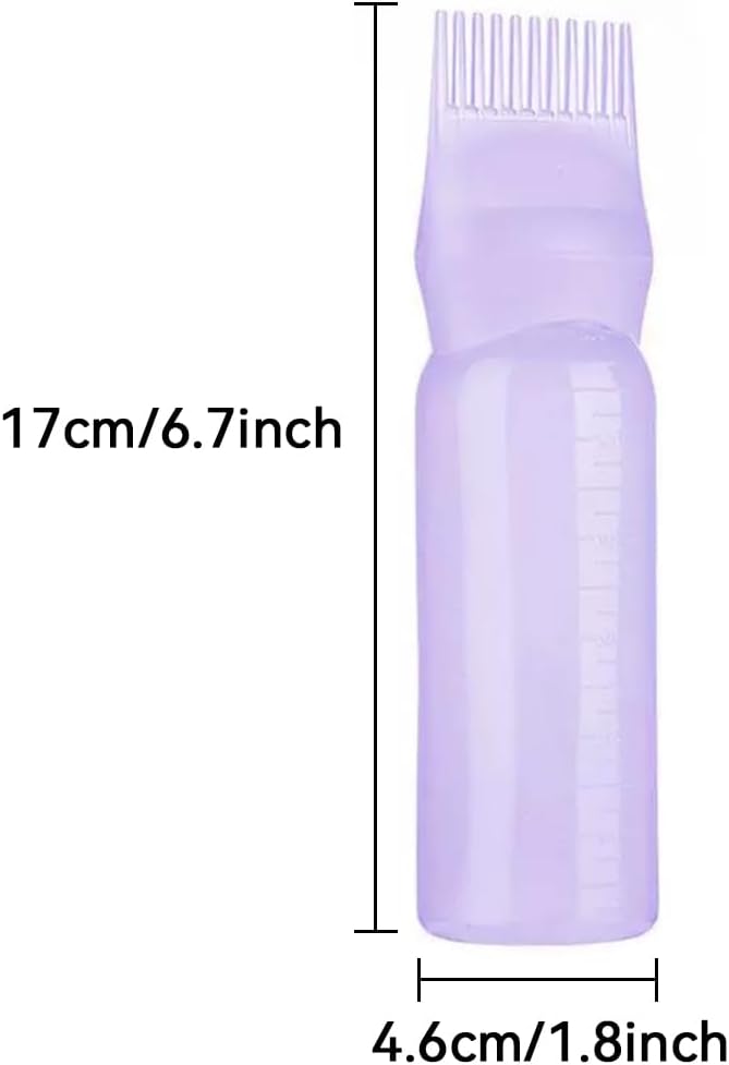Root Comb Applicator Bottle 6 Ounce, 4 Pack Applicator Brush for Hair Dye, Hair Oil Applicator Bottle with Graduated Scale (Pink White Black Purple)