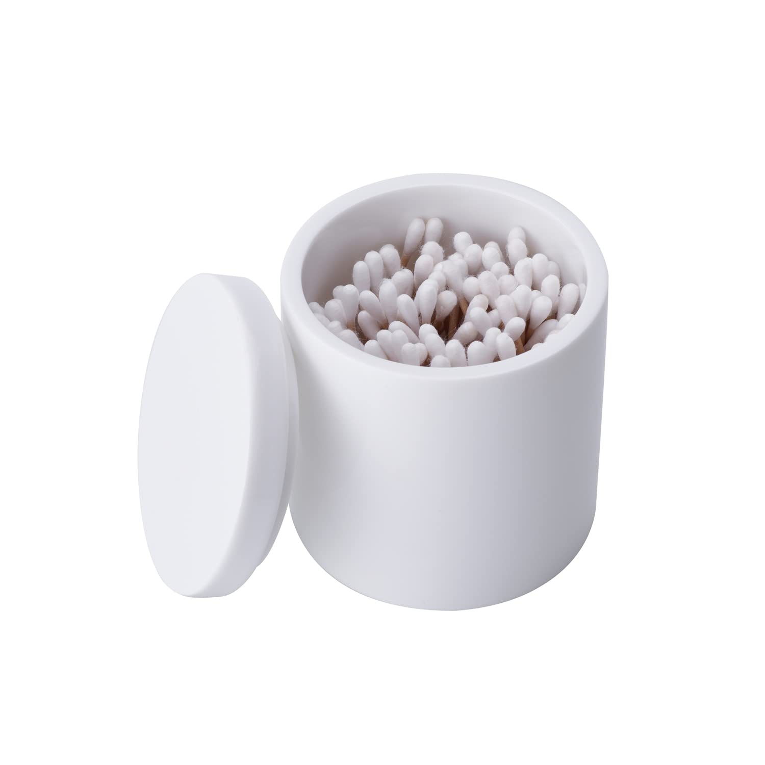 Rzoeox Cotton Swab Holder with Lid, White Qtip Holder Bathroom, Resin Cotton Ball Canister Jar Cosmetics Makeup Countertop Organizer Containers Canister Apothecary Jar