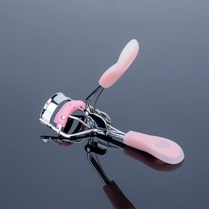 Stainless Steel Eyelash Curler with Built-in Comb Pinch Pain-Free Suitable for Any Eye Shapes and Sizes, with 5 Silicone Refill Pads (Hazy Pink)