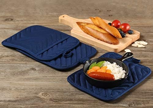 VEIKERY Oven Pot Holder with Pocket Cotton Heat Resistant Coaster Potholder Kitchen Hot Pad Oven Mitts for Cooking Square 7"x9"Set of 5 (Blue)