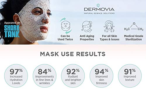 DERMOVIA LACE YOUR FACE Patented Compression Facial Mask, AS SEEN ON SHARK TANK, Reusable Biodegradable Cotton Anti Aging Skin Care, Hydrating Rose Water, 4 pack