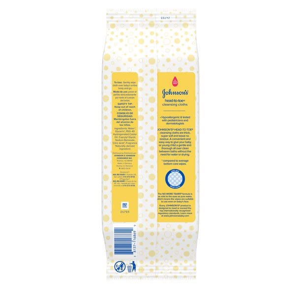 Johnson & Johnson 117008 Head-to-Toe Cleansing Clothe, 15 Count(Pack of 6)