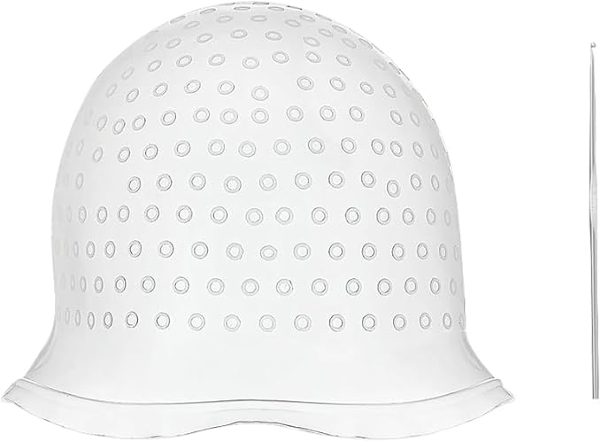 Silicone Hair Highlighting Cap Hair Colouring Highlight Cap Salon Hair Dye Cap Dying Hair Head Cap Reusable Hair Coloring Cap Hair Hairdressing Dyeing Cap with Crochet Hook