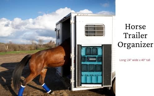 FITLANCE Equine Long Trailer Door Caddy – Horse Trailer Grooming Bag with Pockets, Stall & Barn Organizer, Tack Room Storage, Hanging Hook & Loop Straps + Mounting Hardware Included(Teal)