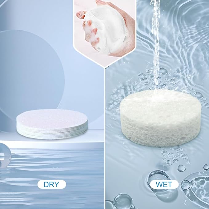 Kaufibre 30 Count Compressed Facial Sponges Mini Soft Cellulose Pads for Facial Cleansing Exfoliating Makeup Removal and Face Masks Ideal for Home and Travel