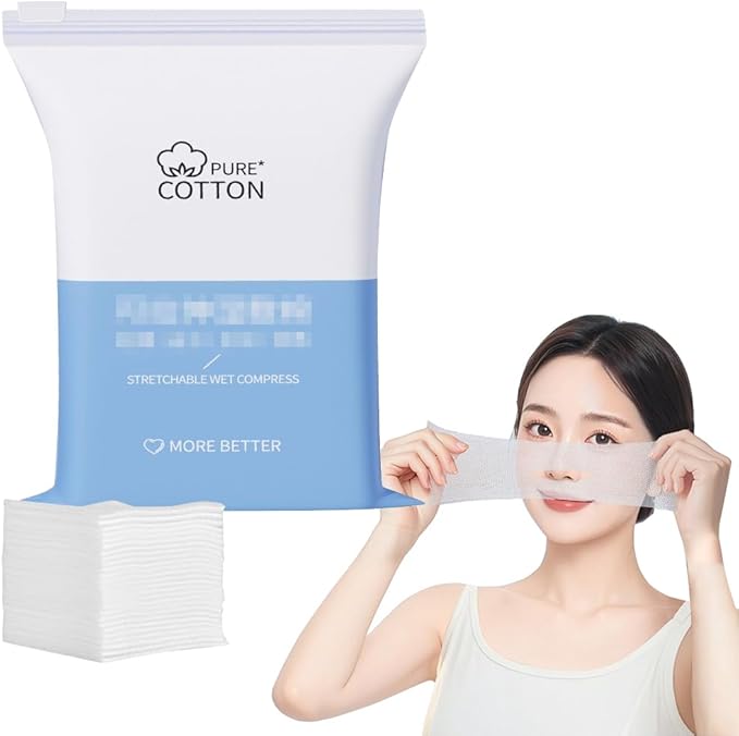 200PCS Count Stretchable Facial Cotton Pads, Pre-Punched Hole Wet Compress Cotton Sheets, Lint Free Soft Cotton, Multipurpose Makeup Remover & Toner Mask Cotton Pads