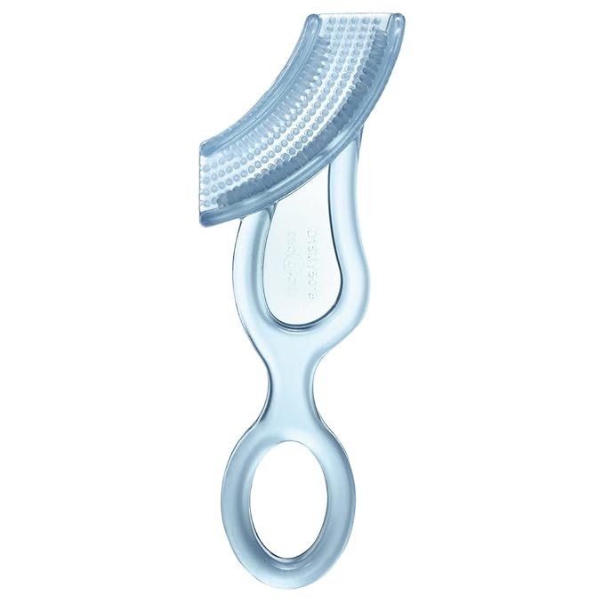 Brilliant Baby’s First Toothbrush & Teether - Dentist Recommended, Freezer-Safe Silicone for Ages 4+ Months, Teething Relief + Dental Care, Dishwasher Safe, Blue