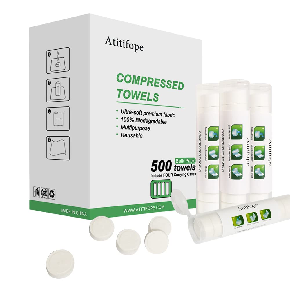 Atitifope Compressed Towel Camping Hiking Bulk Pack 500Count