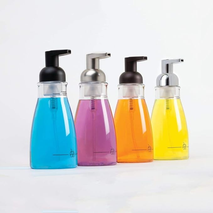 iDesign Foaming Soap Dispenser for Kitchen, Bathroom, Sink, Vanity, 3" x 3" x 7.5", Clear and Brushed Nickel