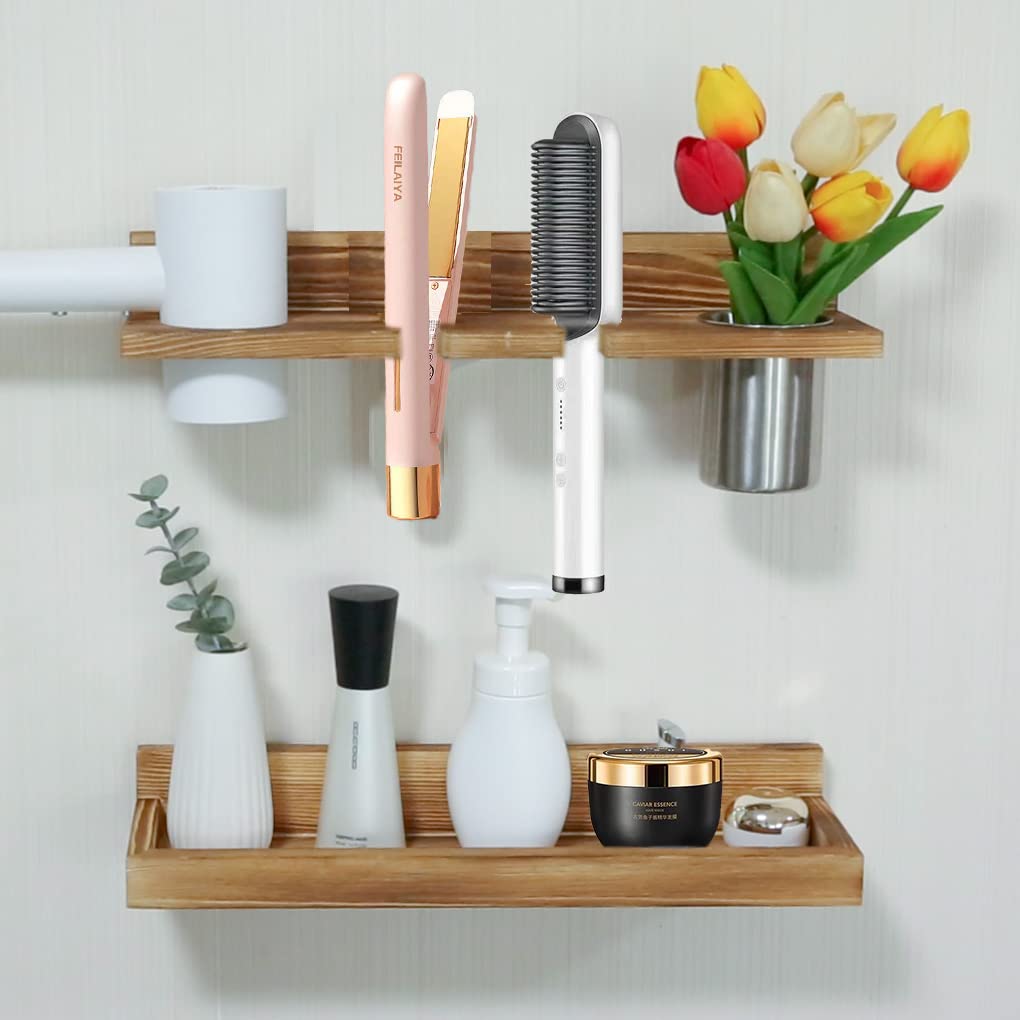 MRPAPA Hair Tool Organizer Wall Mount 2 Layer Wooden Blow Dryer Holder