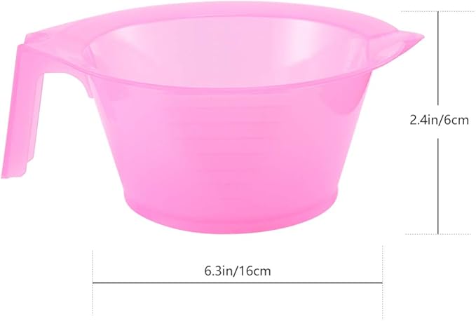 KALLORY 3PCS Hair Dye Bowl, Plastic Hair Color Mixing Bowls with Handle, Color Mixing Bowls for Professional Hairstylist, Stackable DIY Hair Coloring Mixing Tool for Salon Hairdressing (Pink)