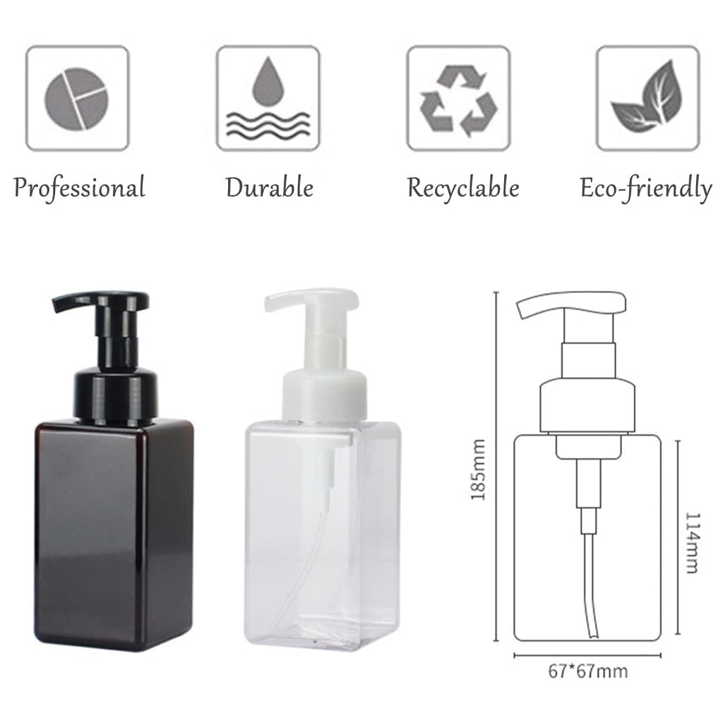 Foaming Soap Dispenser, 450ml(16oz) Refillable Modern Square Pump Bottle for Shampoo, Body Wash, Liquid Soap, PETG Plastic Empty Soap Dispenser for Kitchen, Bathroom, Hospital. 2 Pcs (Brown)