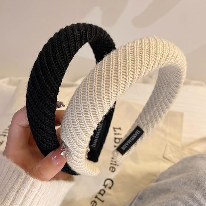 DOXISHRUKY Headbands for Women Wide Knitted Hairbands Fashion Non Slip Headband for Women's Hair Cute Solid Colors Hair Accessories 4pcs