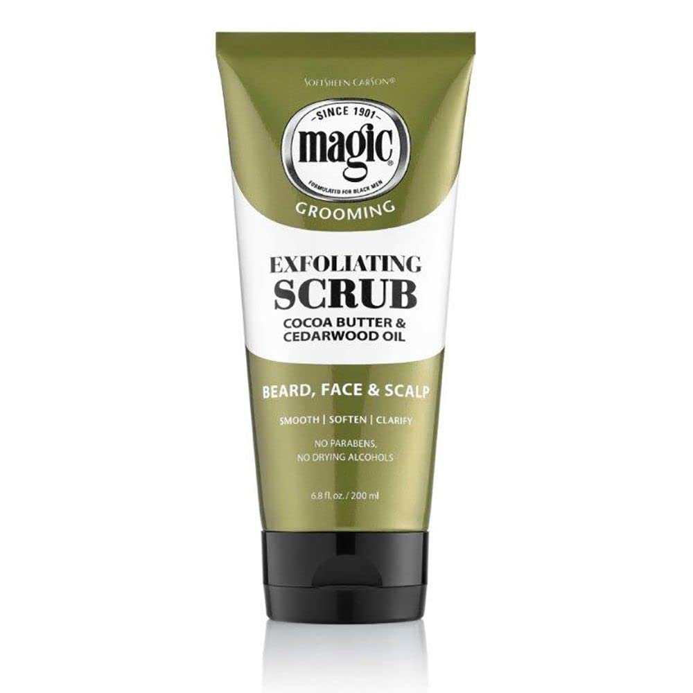 SoftSheen-Carson Magic Men's Grooming Facial Exfoliating Scrub, Softens, Smooths and Clarify, With Cocoa Butter and Cedarwood Oil for Beard, Skin and Scalp, 6.7 fluid ounces
